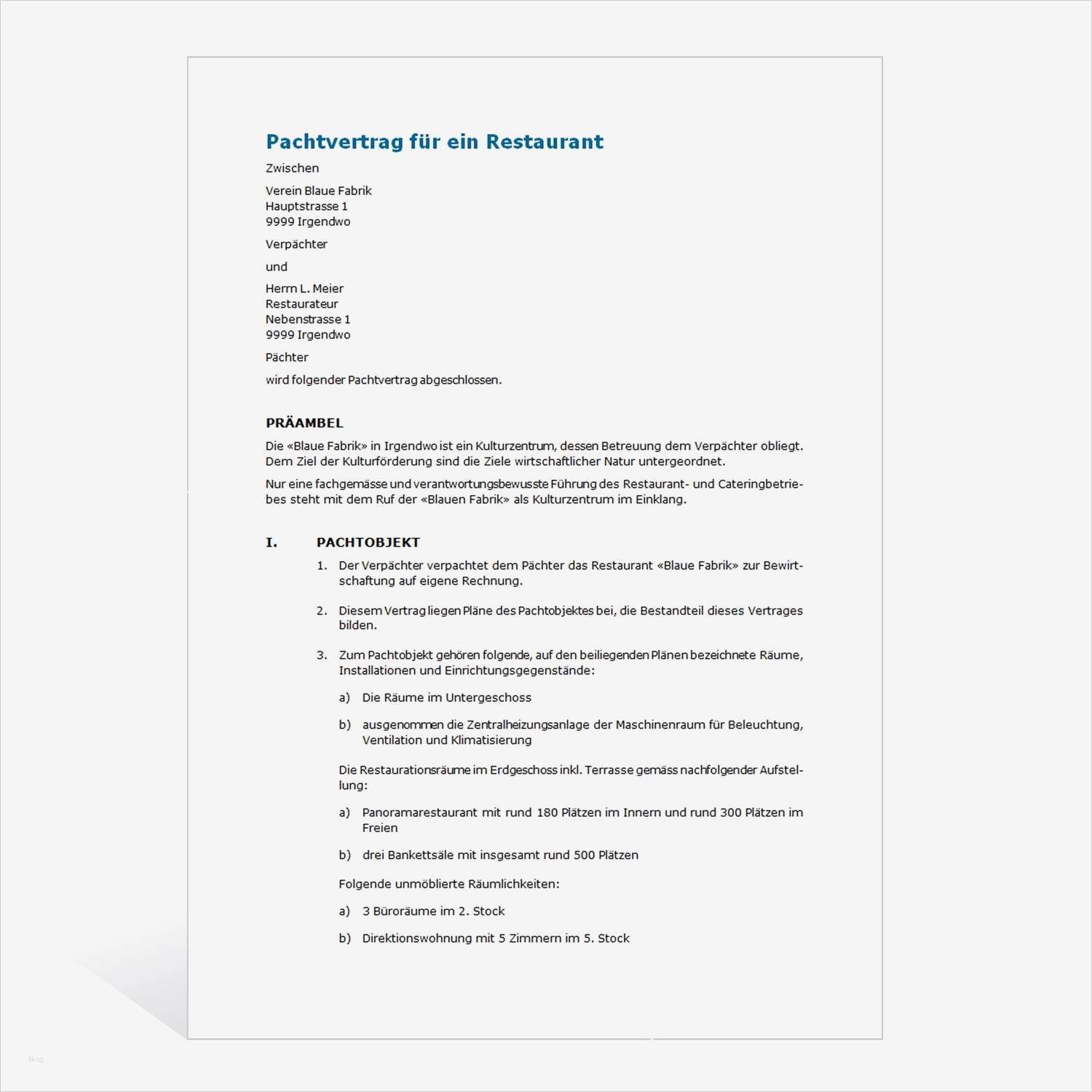 Arbeitsvertrag Gastronomie Vorlage Neu Muster Pachtvertrag Gastronomie Weka