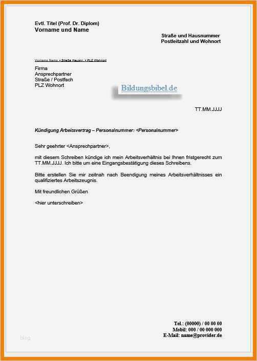 Arbeitsvertrag Kündigen Vorlage Kostenlos Erstaunlich 12 Kündigung Schreiben
