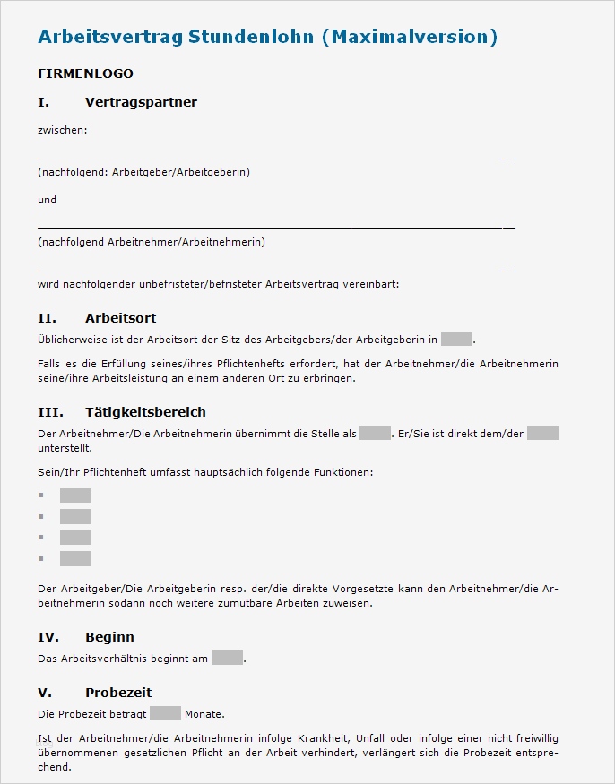 Arbeitsvertrag Putzfrau Vorlage Erstaunlich Arbeitsvertrag Stundenlohn Muster Zum Download
