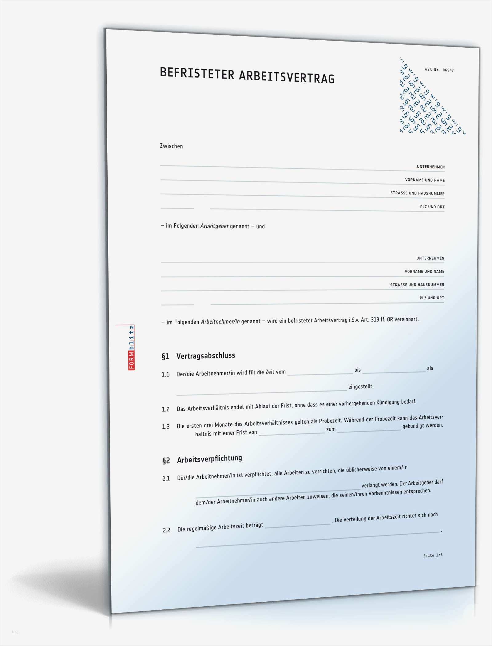 Arbeitsvertrag Schweiz Vorlage Erstaunlich Befristeter Arbeitsvertrag Muster Vorlage Zum Download