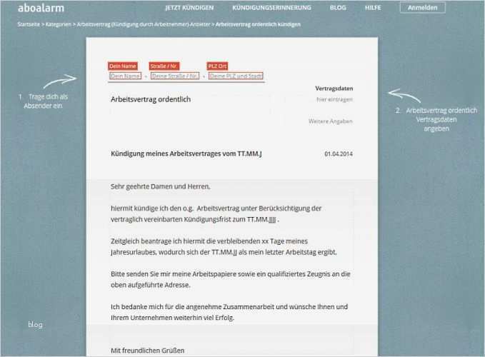 Arbeitsvertrag kündigen Vorlage Download