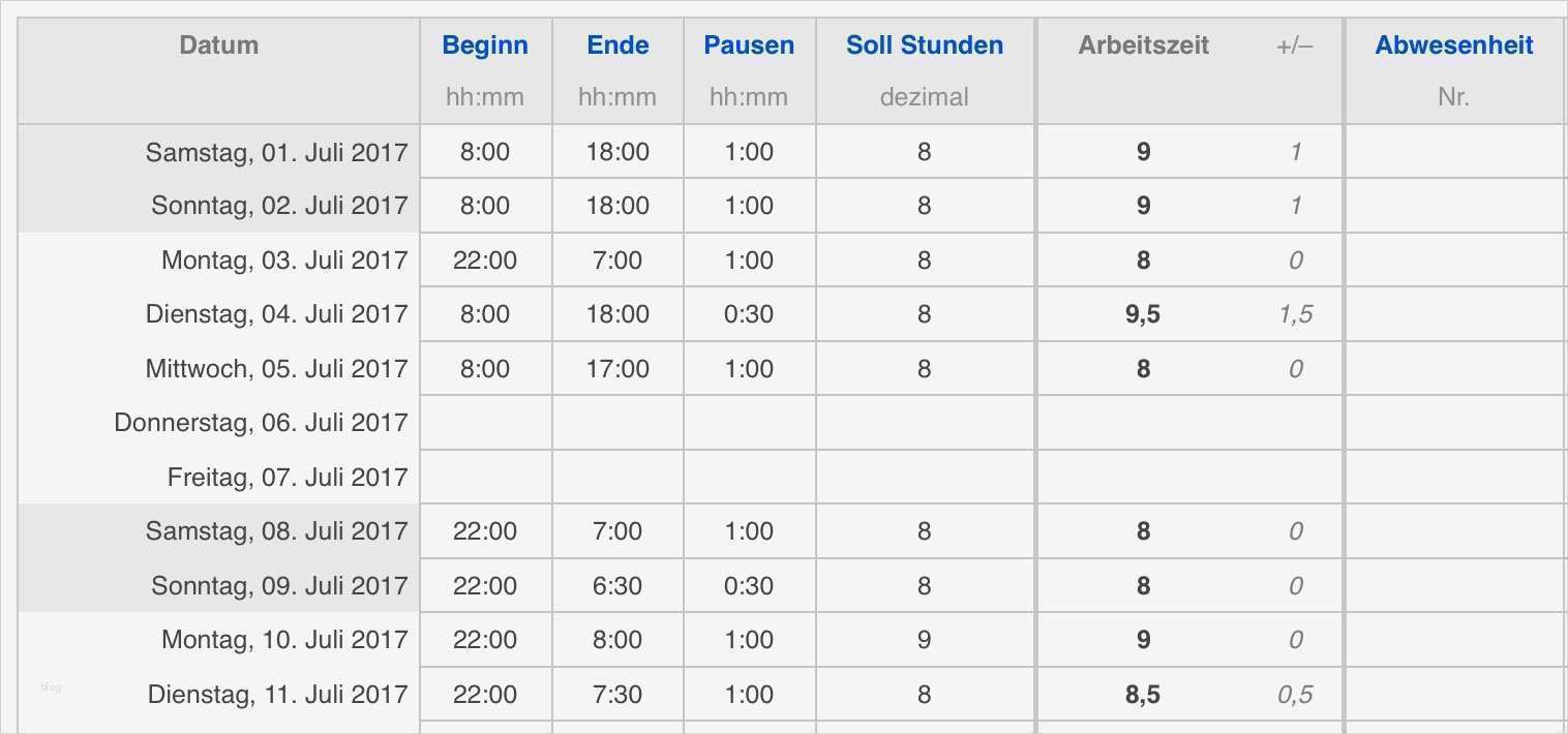 Arbeitszeit Excel Vorlage Beste Numbers Vorlage Zeiterfassung Arbeitszeit 2017