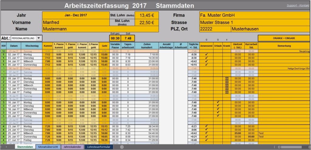 Arbeitszeiterfassung Excel Vorlage Wunderbar Arbeitszeiterfassung 2017 Variable Pause