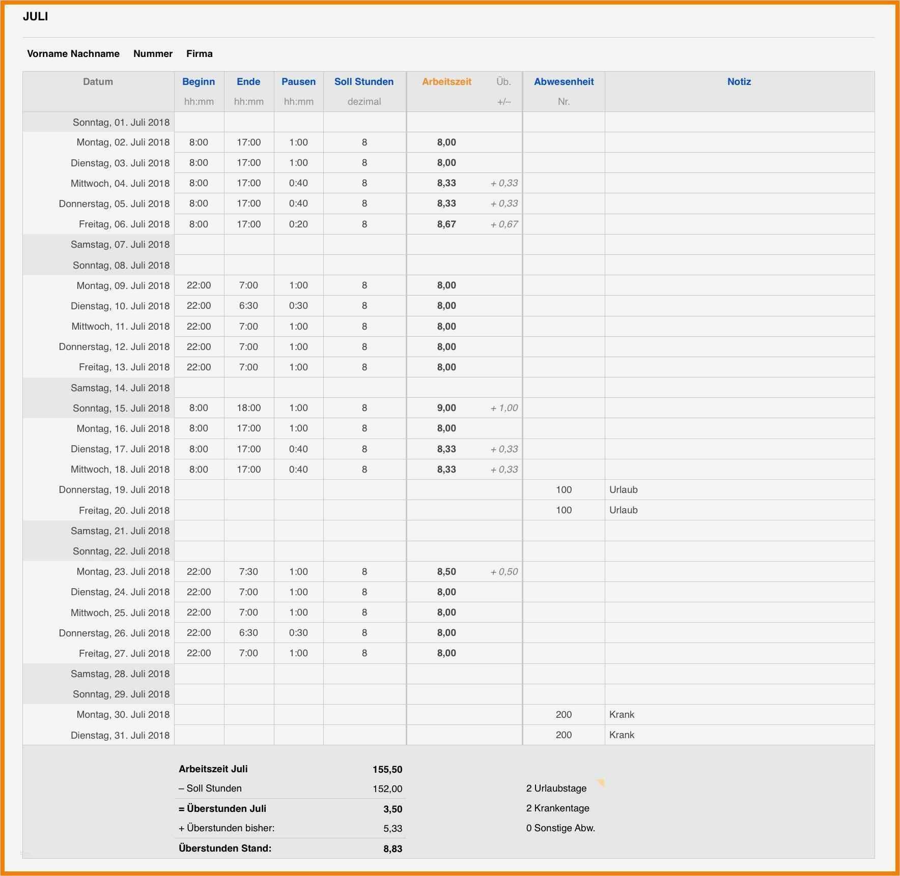 Arbeitszeiterfassung Vorlage Erstaunlich 15 Arbeitszeiterfassung Vorlage