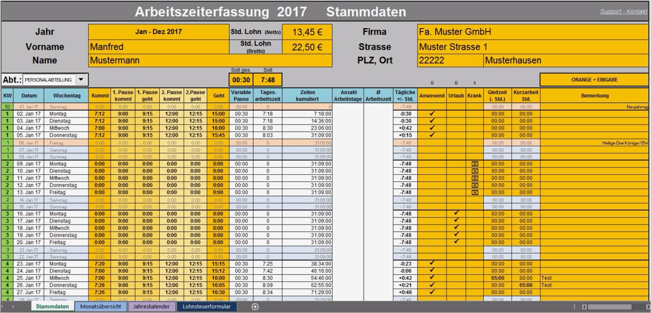 Arbeitszeiterfassung Vorlage Schön Arbeitszeiterfassung 2017 Variable Pause
