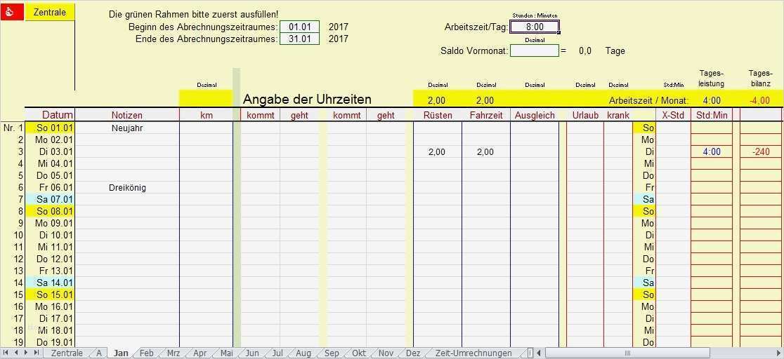 Arbeitszeitkonto Excel Vorlage Fabelhaft Excel Zeiterfassung 2018 Stundenkonto Arbeitszeitkonto