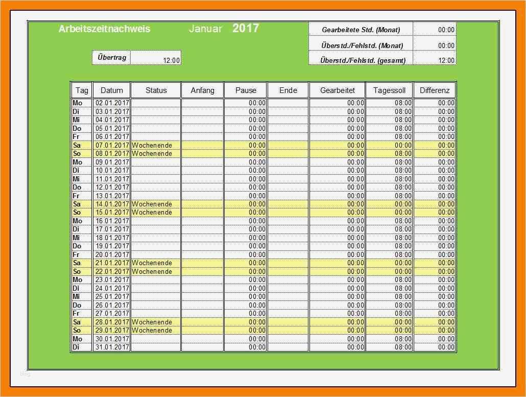 Arbeitszeitnachweis Vorlage 2017 Schön 10 Arbeitszeitnachweis Vorlagen 2017
