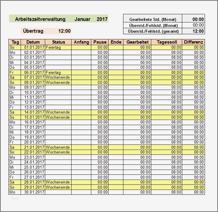 Arbeitszeitnachweis Vorlage 2017 Süß Excel Arbeitszeitnachweis Vorlagen 2017