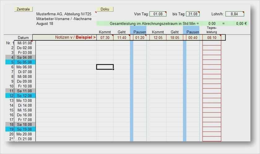 Großzügig Zeiterfassung Vorlage Excel Bilder