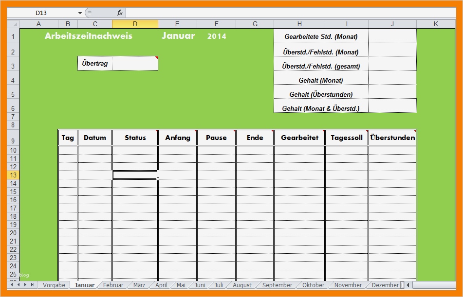 Arbeitszeitnachweis Vorlage Neu 9 Arbeitszeitnachweis Muster