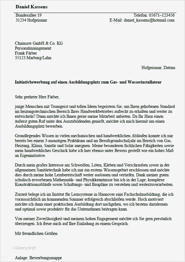 Arbeitszeugnis Anlagenmechaniker Shk Vorlage Gut Bewerbung Gas Und Wasserinstallateur Ausbildung