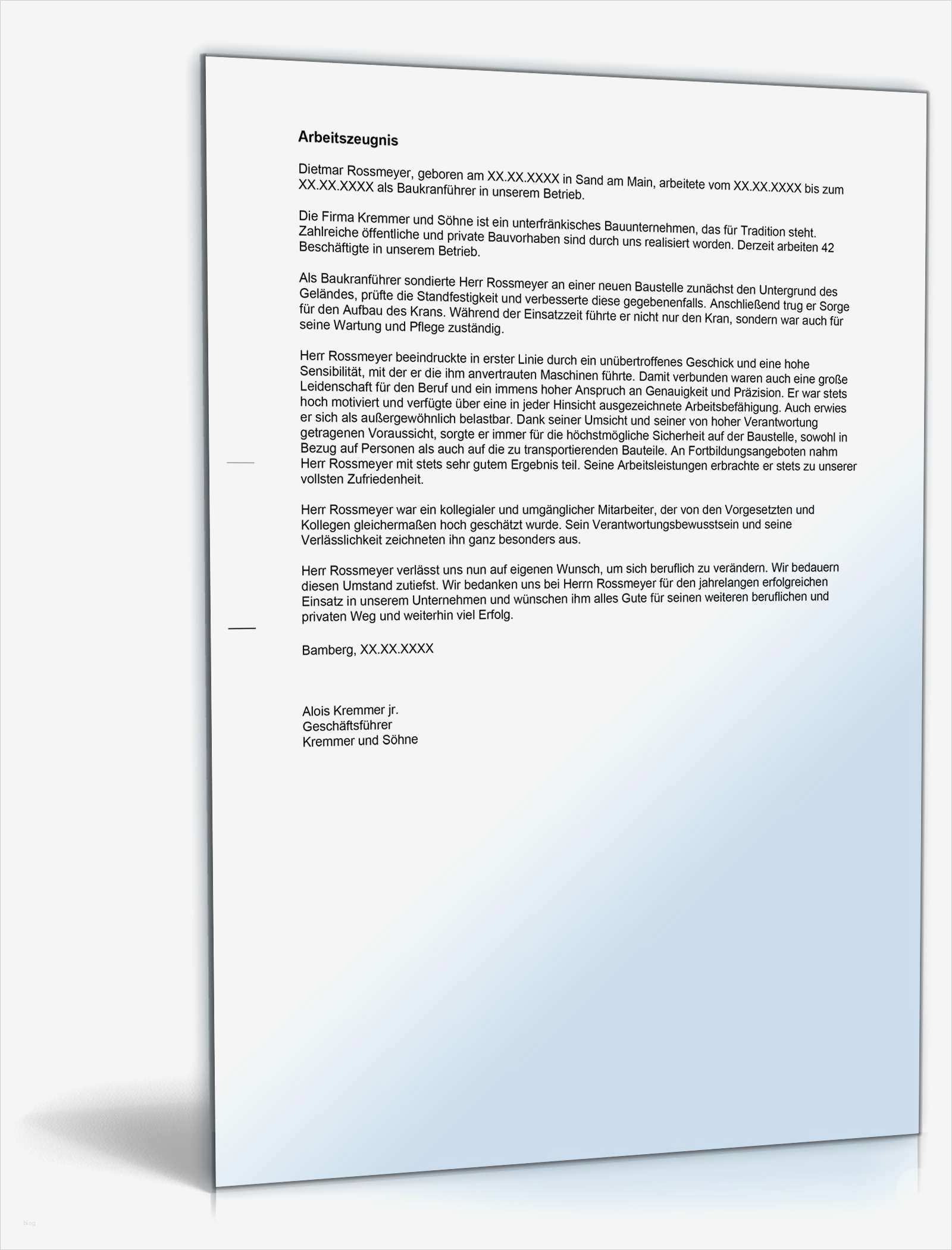 Arbeitszeugnis Freelancer Vorlage Erstaunlich Arbeitszeugnis Kranführer Note Eins