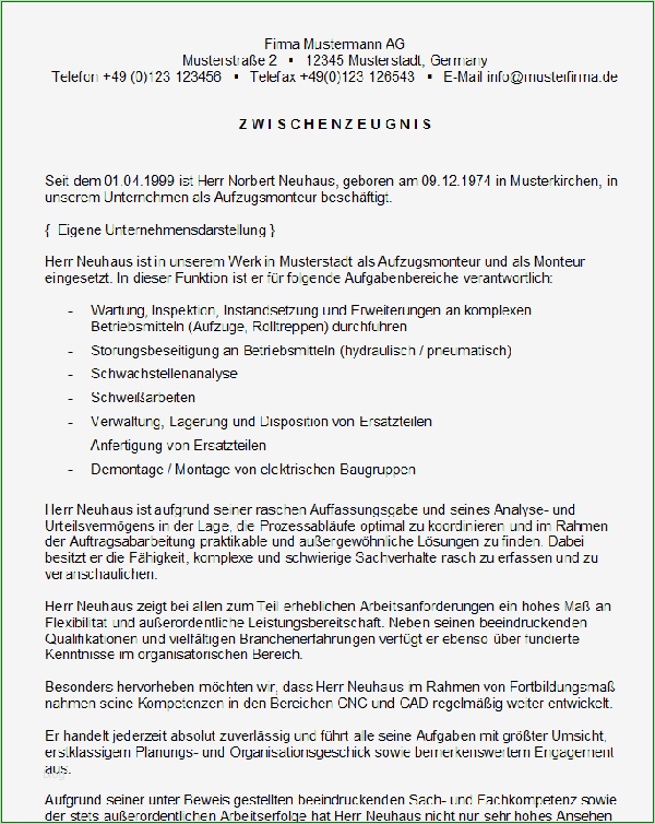 Arbeitszeugnis Monteur Vorlage Genial Aufzugsmonteur Zwischenzeugnis sofort Download