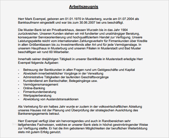 Arbeitszeugnis Schreiben Vorlage Großartig Arbeitszeugnis Sehr Gut Bankkaufmann Hier Als
