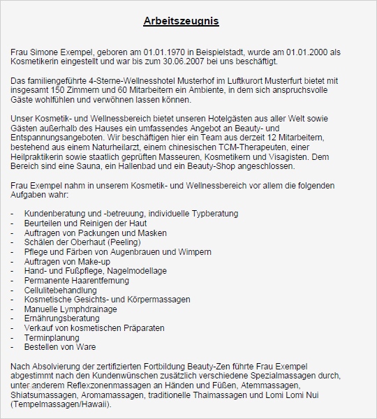 Arbeitszeugnis Sehr Gut Vorlage Erstaunlich Arbeitszeugnis Sehr Gut Kosmetikerin Zum sofort