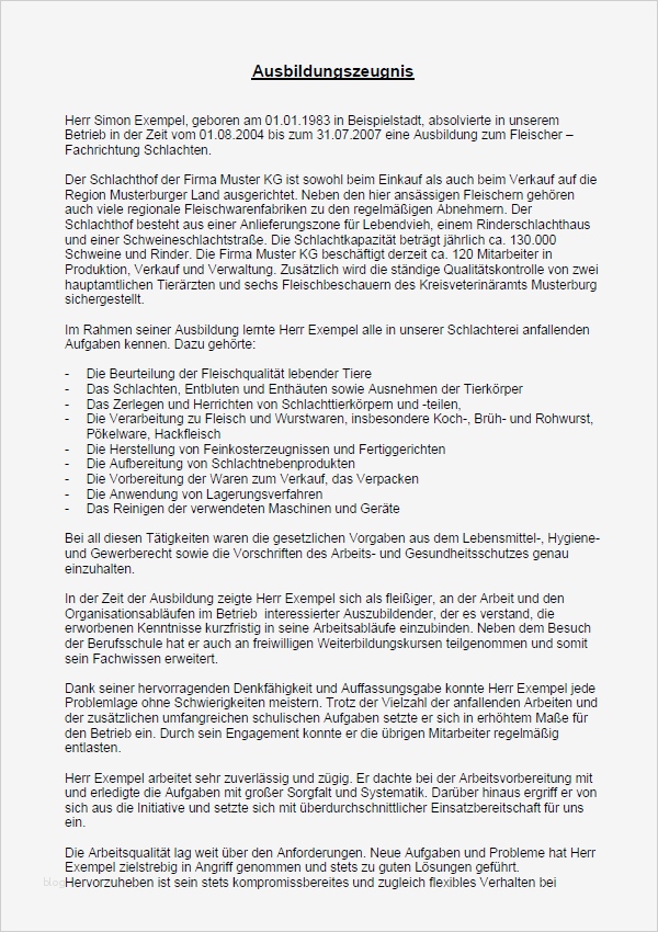 Arbeitszeugnis Vorlage Gut Wunderbar Zwischenzeugnis Ausbildung Zum Fleischer Fachrichtung