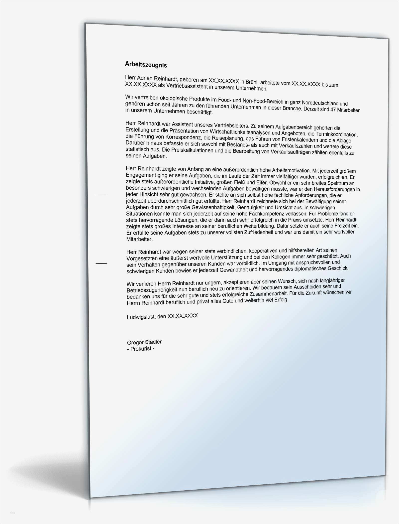 Arbeitszeugnis Vorlage Sehr Gut Cool Arbeitszeugnis Vertriebsassistent Note Eins