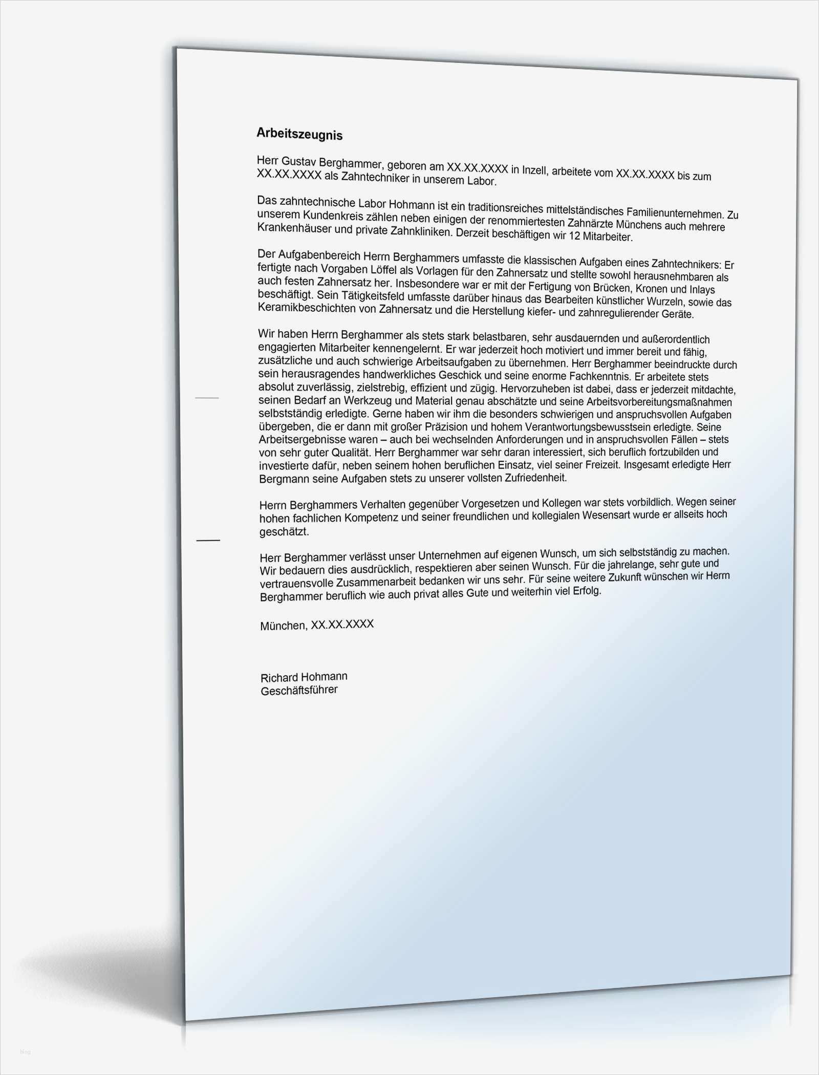 Arbeitszeugnis Vorlage Word Inspiration Arbeitszeugnis Zahntechniker Note Eins
