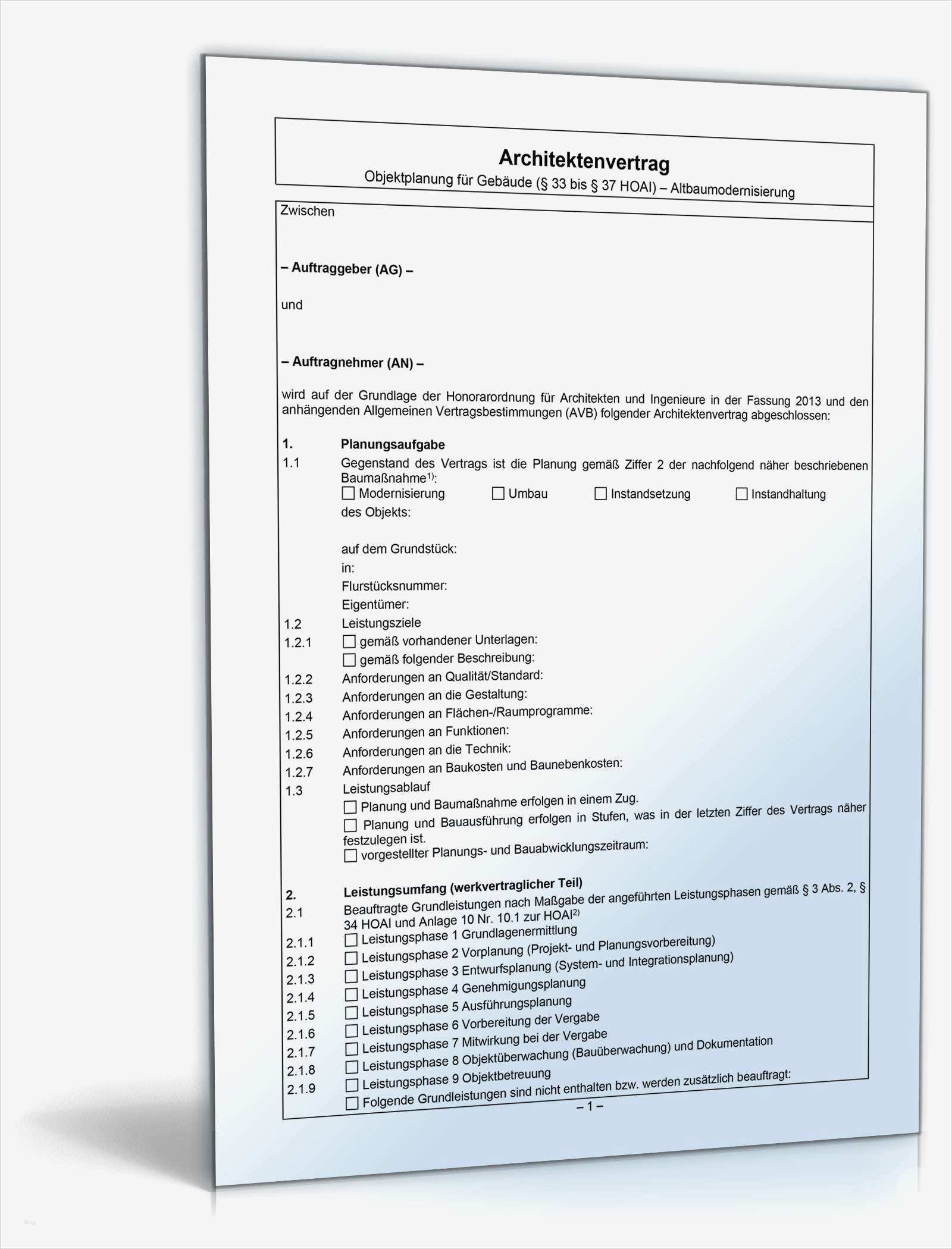 Architektenvertrag Objektplanung Altbaumodernisierung