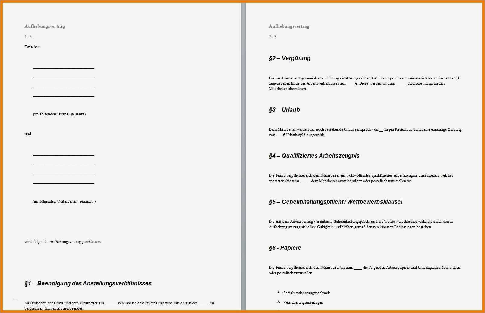 Aufhebungsvertrag Nach Elternzeit Vorlage Cool 11 Muster Aufhebungsvertrag