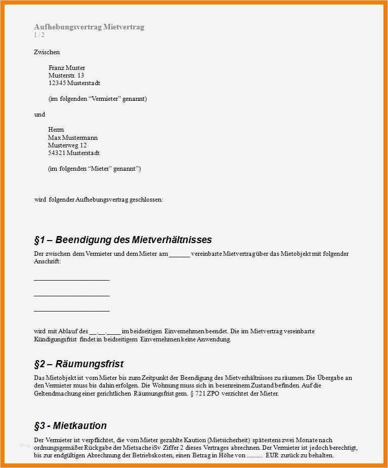Aufhebungsvertrag Nach Elternzeit Vorlage Elegant 11 Muster Aufhebungsvertrag
