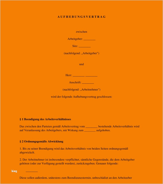 Aufhebungsvertrag Nach Elternzeit Vorlage Fabelhaft 11 Muster Aufhebungsvertrag