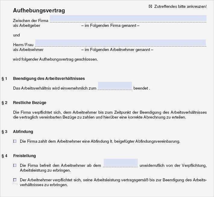 Aufhebungsvertrag Vorlage Arbeitnehmer Kostenlos Genial Aufhebungsvertrag