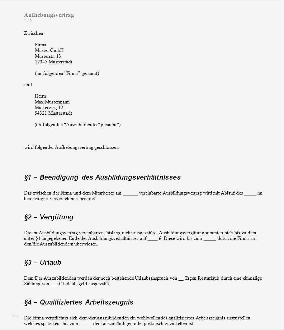 Aufhebungsvertrag Vorlage Arbeitnehmer Kostenlos Wunderbar Aufhebungsvertrag Ausbildung › Aufhebungsvertrag Muster