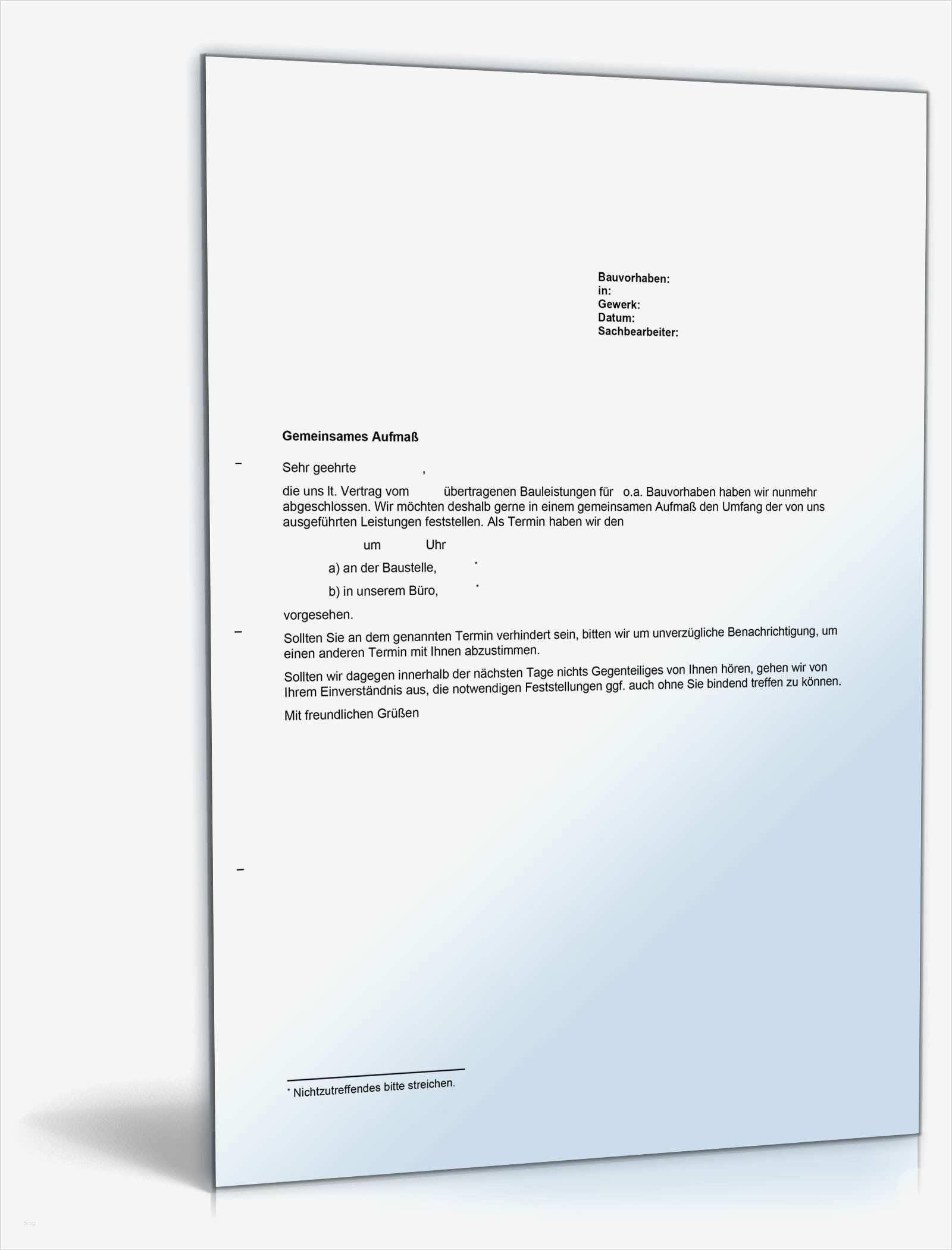 Aufmaß Vorlage Cool Aufforderung Zum Gemeinsamen Aufmaß Auftragnehmer