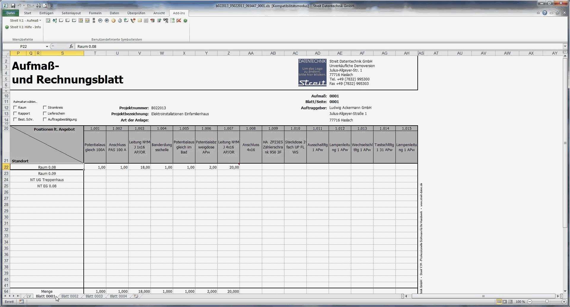 Aufmaß Vorlage Elektro Elegant Streit V 1 Elektro software Das Mobile Excel Aufmass