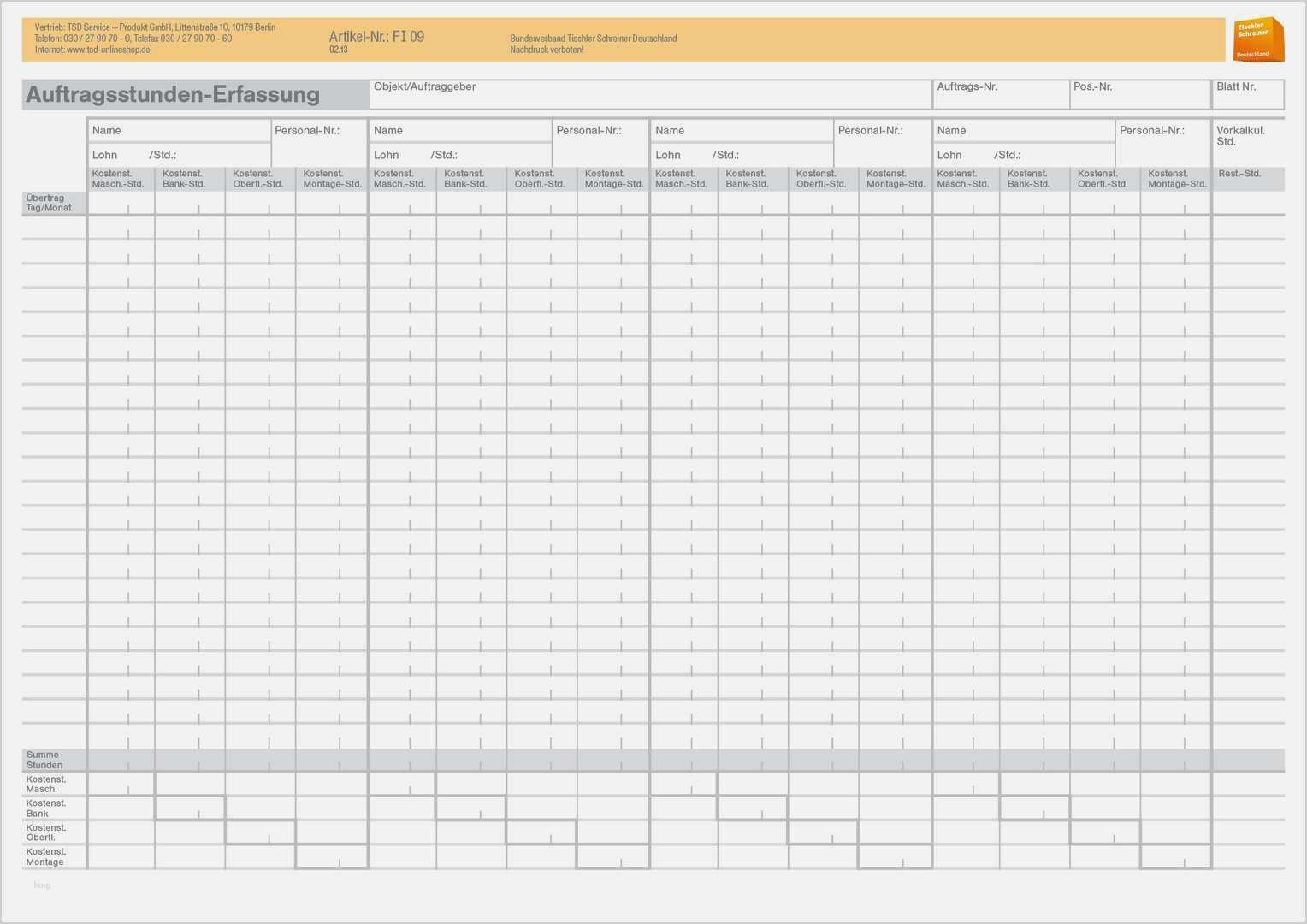 Aufmaß Vorlage Wunderbar Aufmaß Vorlage Pdf Großartig formular 09 Auftragsstunden