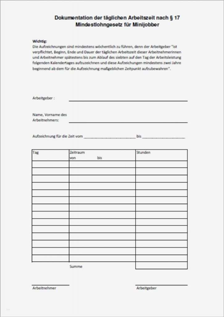 Aufzeichnungspflicht Minijob Vorlage Genial Fein Tägliche Stundenzettel Vorlage Fotos Bilder Für