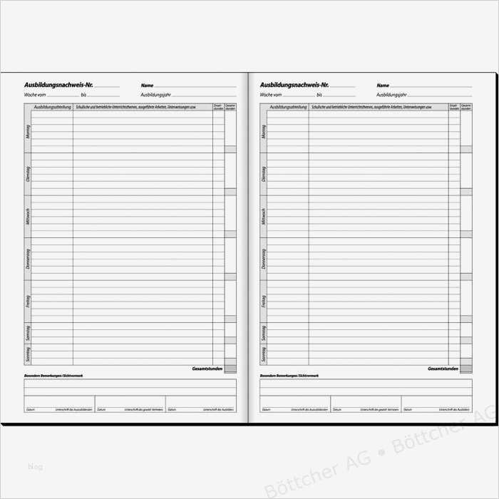 Ausbildung Berichtsheft Vorlage Bewundernswert Ausbildungsnachweis Sigel Aw 480 A4 Für Täglich Böttcher Ag