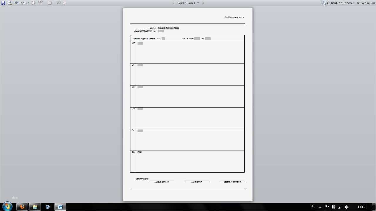 Ausbildungsnachweis Vorlage Word Fabelhaft Ihk Ausbildungsnachweis Vorlage – Various Vorlagen