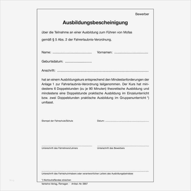 Ausbildungsvertrag Vorlage Wunderbar Ausbildungs Bescheinigung "mofa" Din A5 Sd Papier