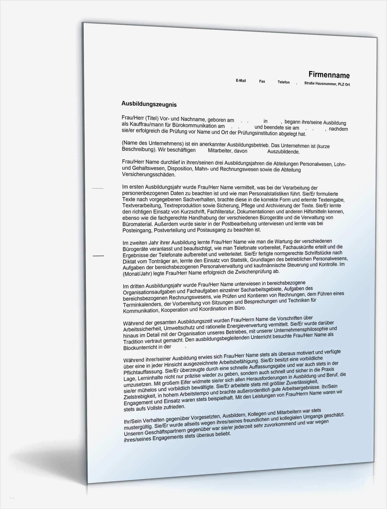 Ausbildungszeugnis Vorlage Erstaunlich Ausbildungszeugnis Bürokauffrau Note Eins