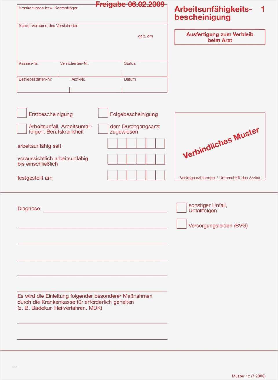 Ausfertigung Zur Vorlage Bei Der Krankenkasse Bewundernswert Arbeitsunfähigkeitsbescheinigung Verbindliches Muster