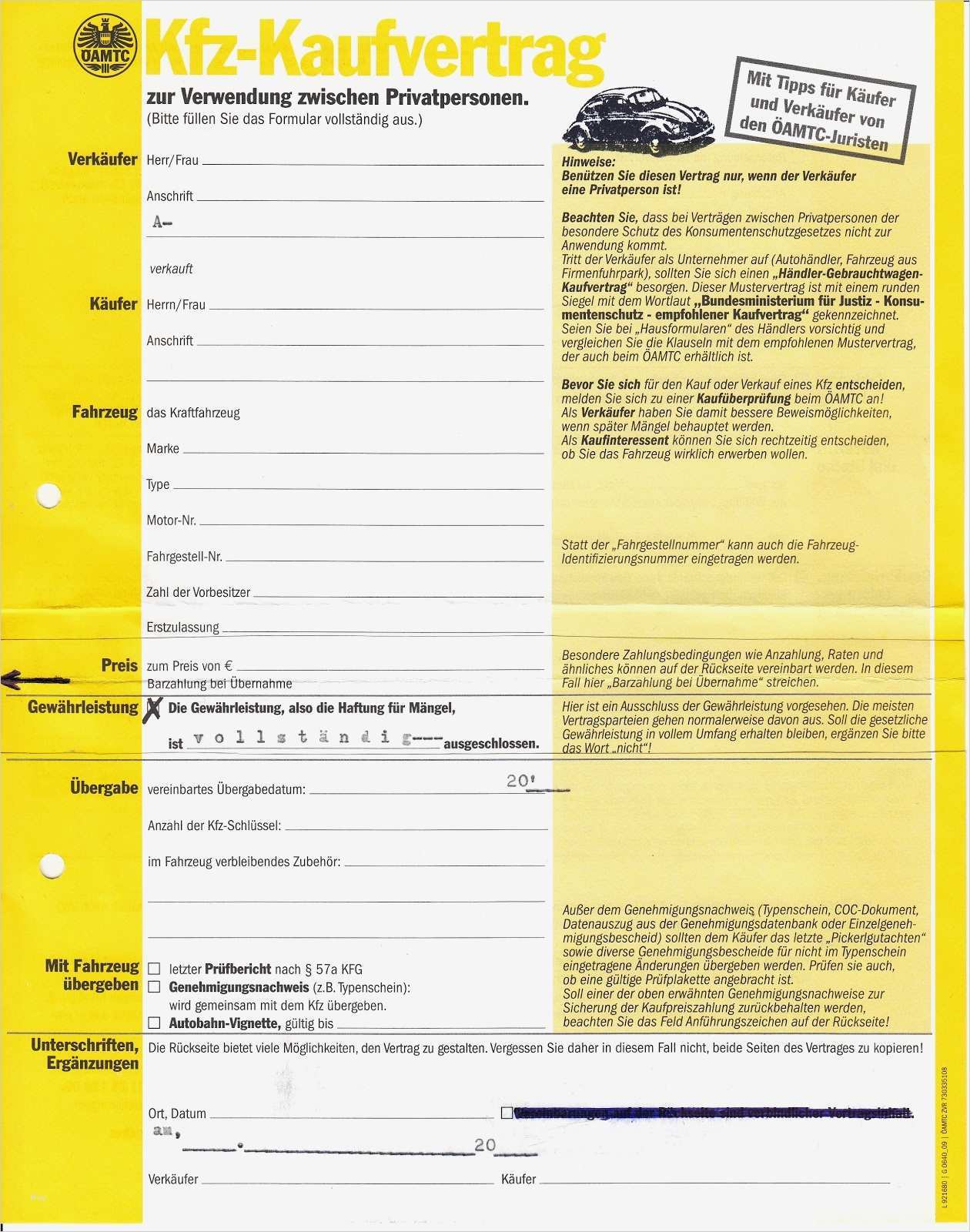 Auto Kaufvertrag Vorlage Bewundernswert Vordruck Kfz Kaufvertrag