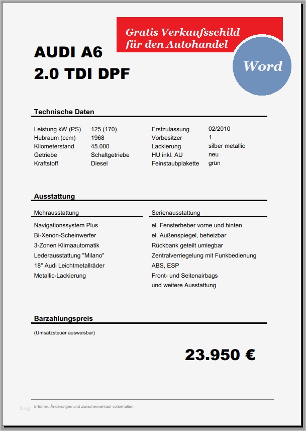 Auto Verkaufen Vorlage Einzigartig Verkaufsschild Für Das Auto "modena" Word Datei