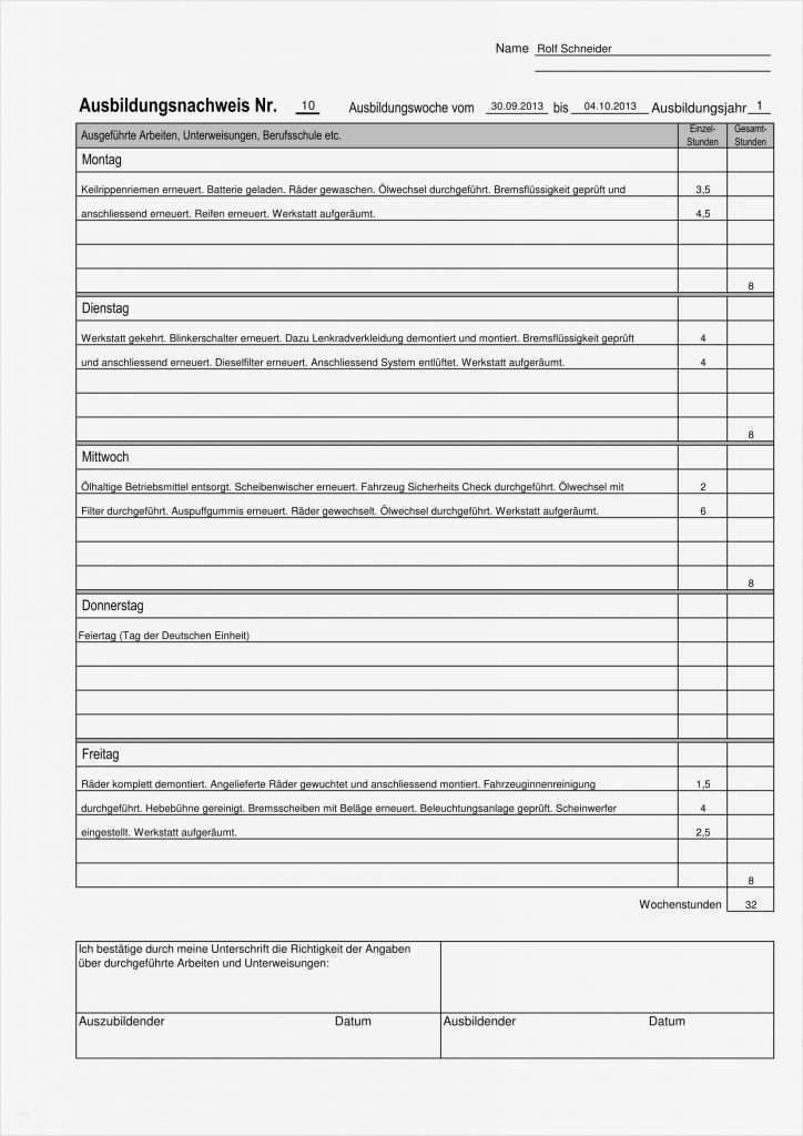 Autofachmann Berichtsheft Vorlage Schönste Beispieldruck