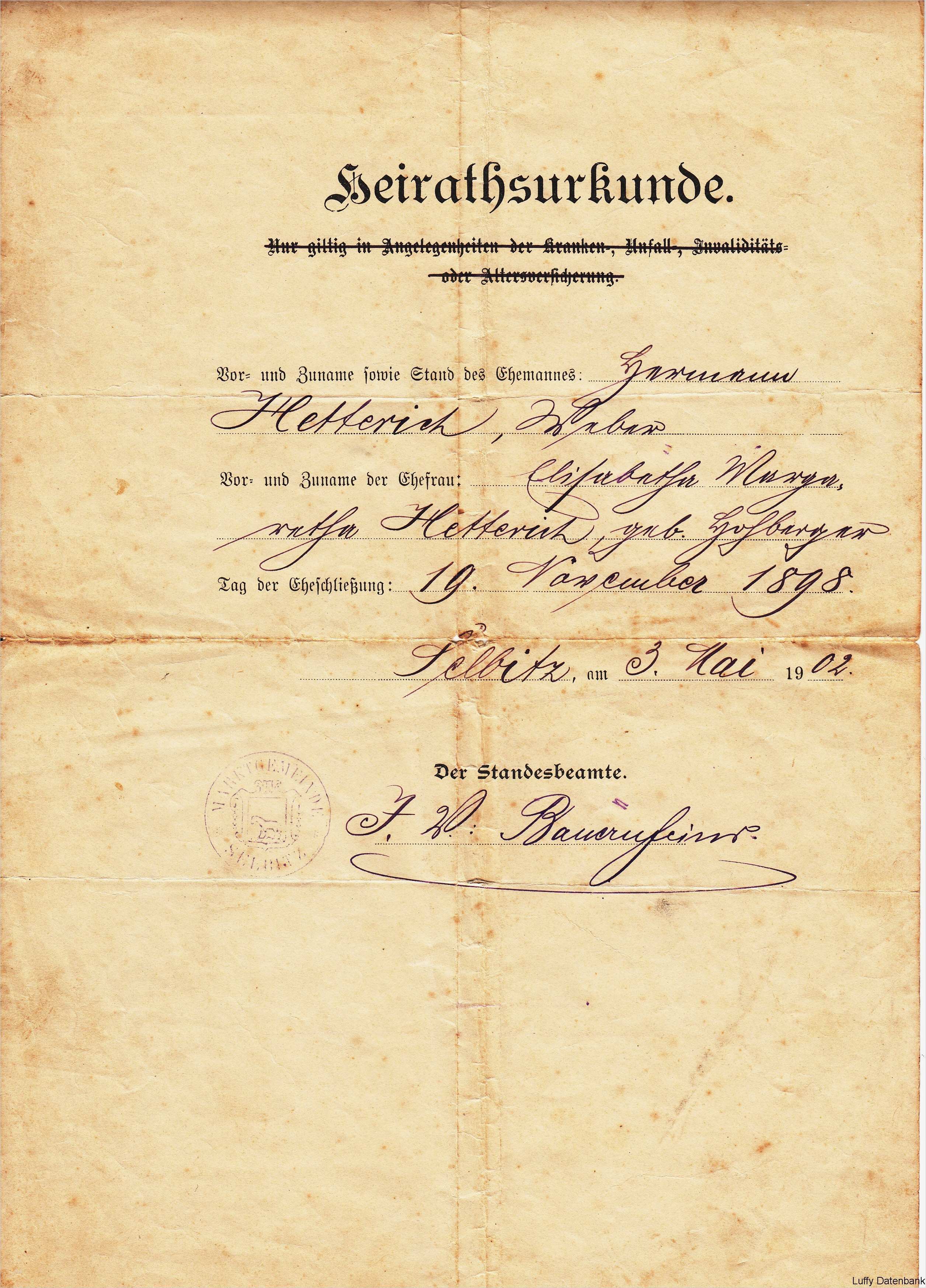 Autogrammkarten Vorlage Best Of Heiratsurkunde – Eheleute Hetterich – Selbitz – 1902