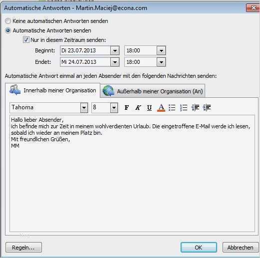 Automatische Antwort Outlook Vorlage Wunderbar Outlook Abwesenheitsnotiz Einrichten Anleitung – Giga