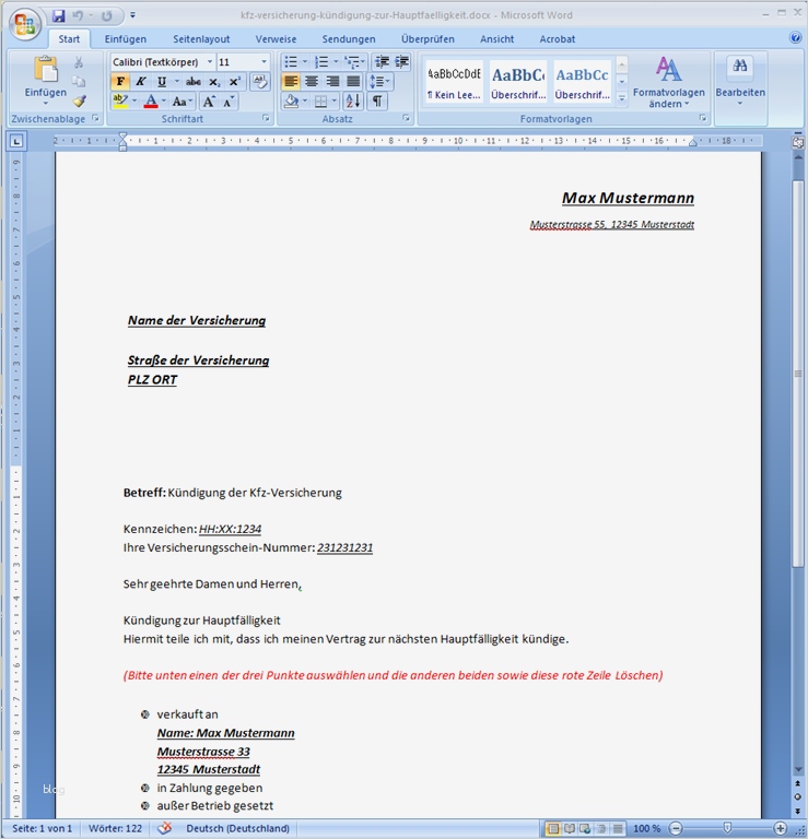 Autoversicherung Kündigen Vorlage Bewundernswert Autoversicherung Kündigen–kostenlose Vorlage