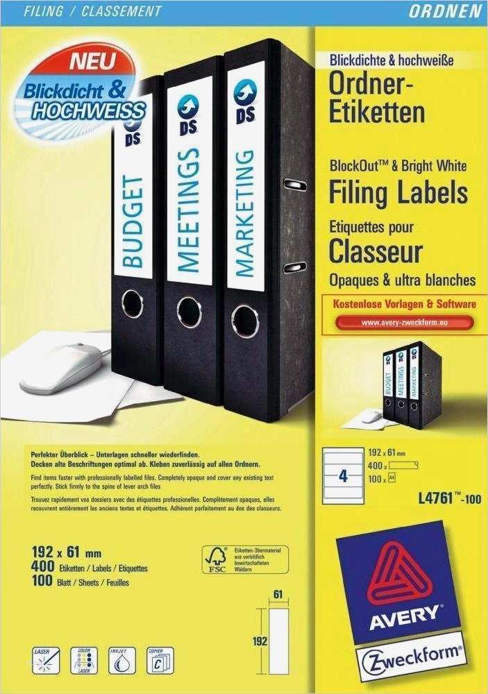 Avery Zweckform Vorlage L4761 Erstaunlich 400 Avery Zweckform L4761 100 ordnerrücken Etiketten 192 X