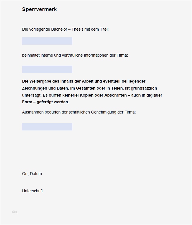Bachelorarbeit Vorlage Angenehm Vorlage Schreiben Von Sperrvermerk Bei Bachelorarbeiten