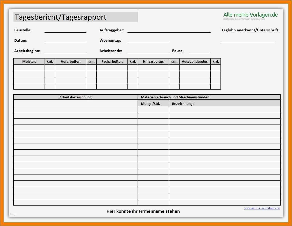 Bautagebuch Vorlage Excel Download Kostenlos Bewundernswert 7 Wochenbericht Vorlage