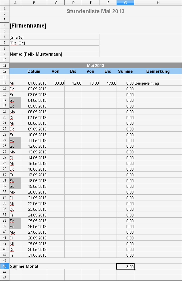 Bauzeitenplan Vorlage Bewundernswert Excel Stundenliste Für Den Aktuelle Monat Herunterladen