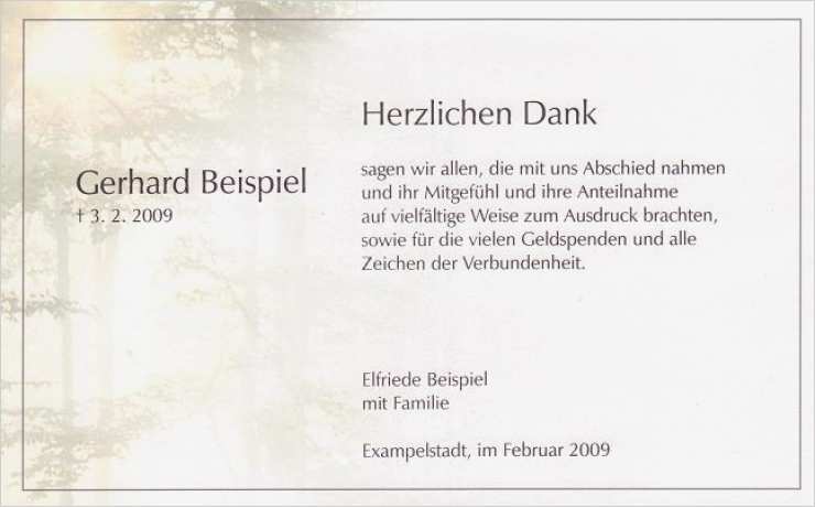 Beerdigung Danksagung Vorlage Cool Danksagungskarte Wald Im Gegenlicht