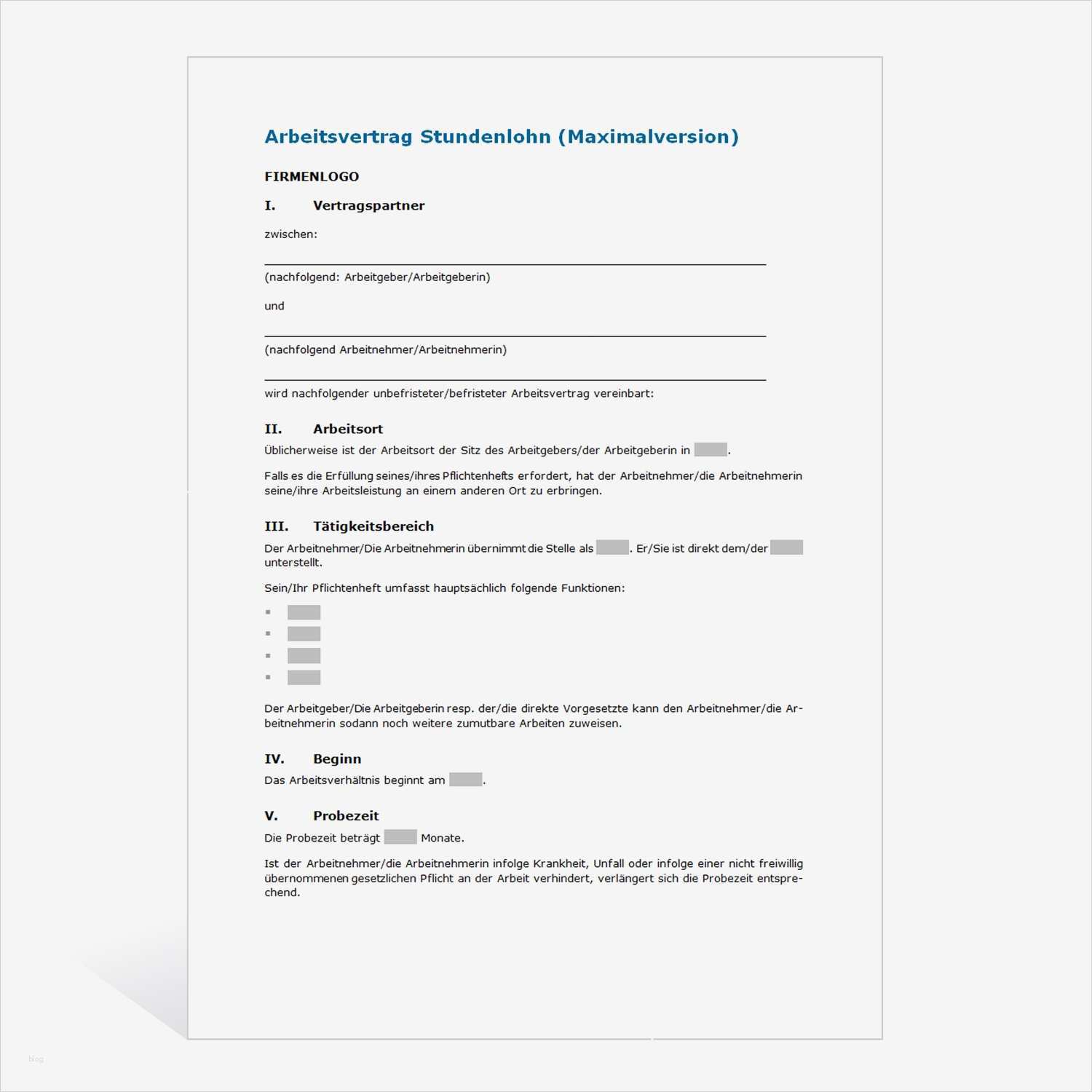 38 Angenehm Befristeter Arbeitsvertrag Vorlage Kostenlos Modelle 2 Muster Arbeitsvertrag Stundenlohn