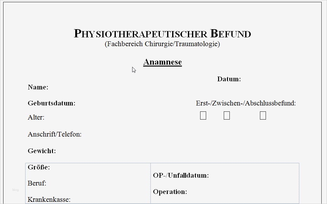 Befund Physiotherapie Vorlage Großartig Physiotherapeutischer Befund orthopä Und